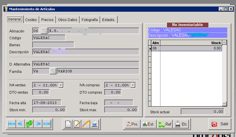 Mantenimiento articulos Valec Sac